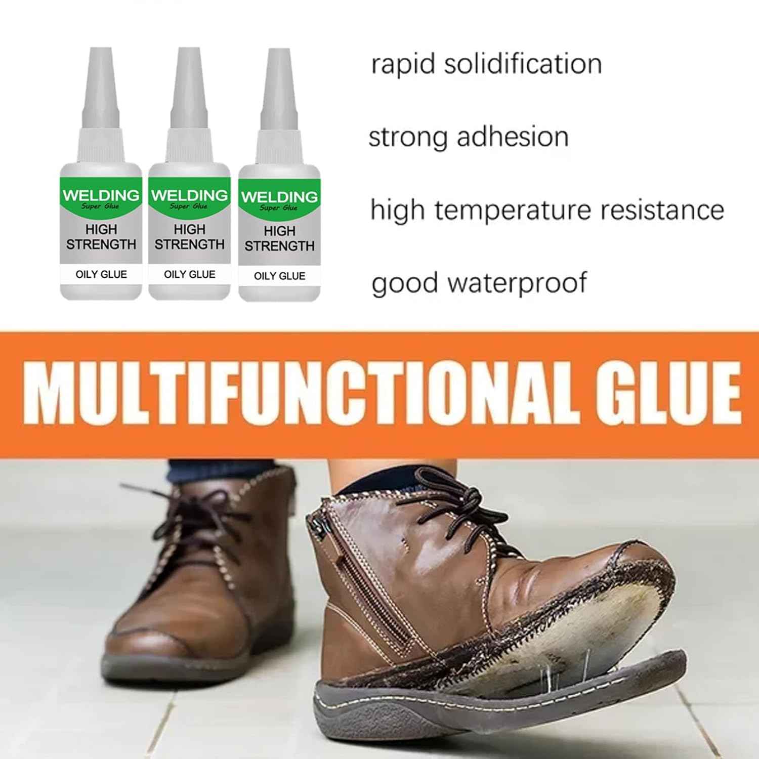 Jue-Fish Multifunctional Glue, Welding High-Strength Oily Glue, Universal Super Glue, Instant Bonding, Strong Adhesion, Repairs Last Long Time for Metal, Wood, Ceramics,Leather, Glass (clear4pc)