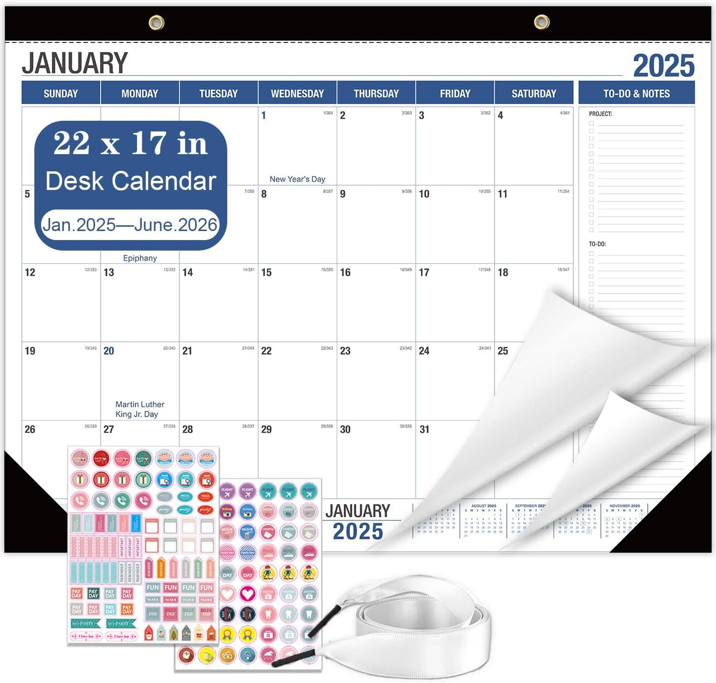 Lateefah Large Desk Calendar 2025-2026, 18 Month Calendar Jan 2025 - Jun 2026, 22" x 17" Desktop Pad Calendar for Office, Home