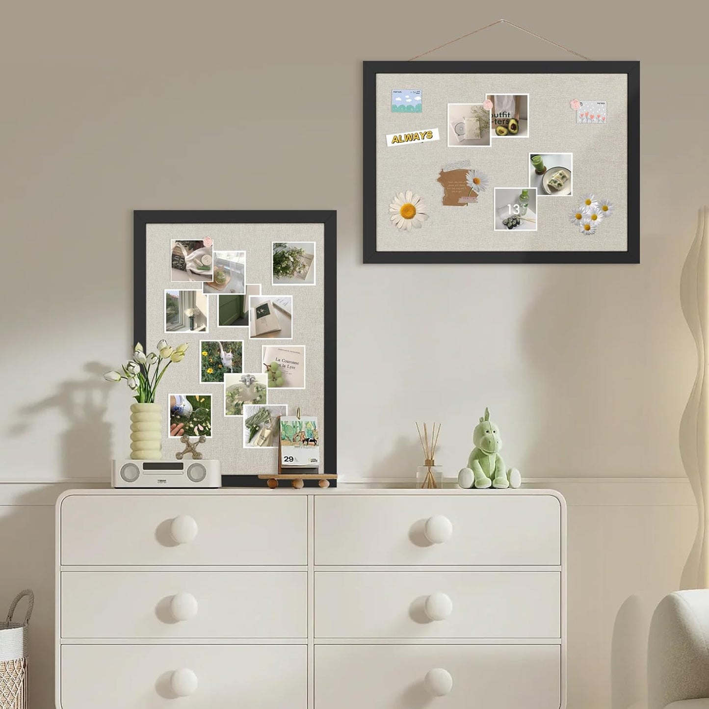 Cork Board Bulletin Board 16.7" x 11", 2-Pack Small Linen Corkboards with Frame for Walls, Cute Picture Display Pin Board Vision Board for Room School Office Bedroom 25 Pushpins Vintage Black - Lumora Desk