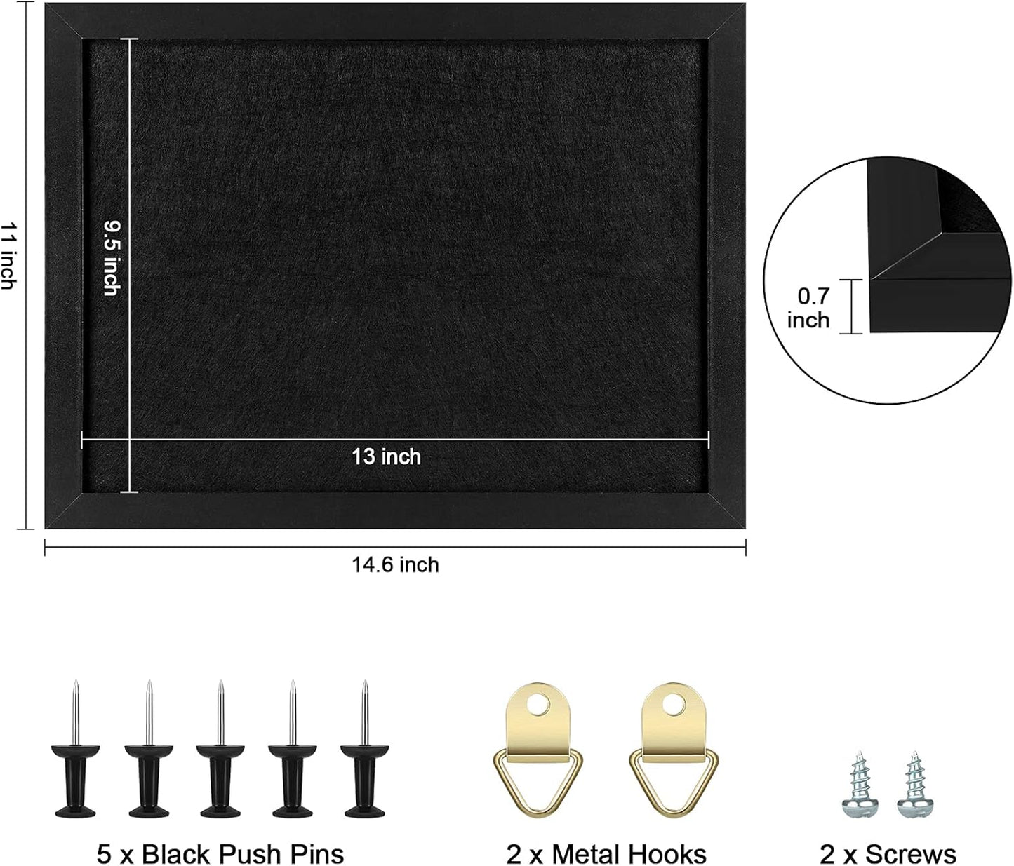 TORASO Cork Board Bulletin Board with Felt,Wood Framed Display Bulletin Board for Walls with Pins, Eye Bolts, gaskets, Screws, Pin Board for Office, School and Home(Black,1pc) - Lumora Desk
