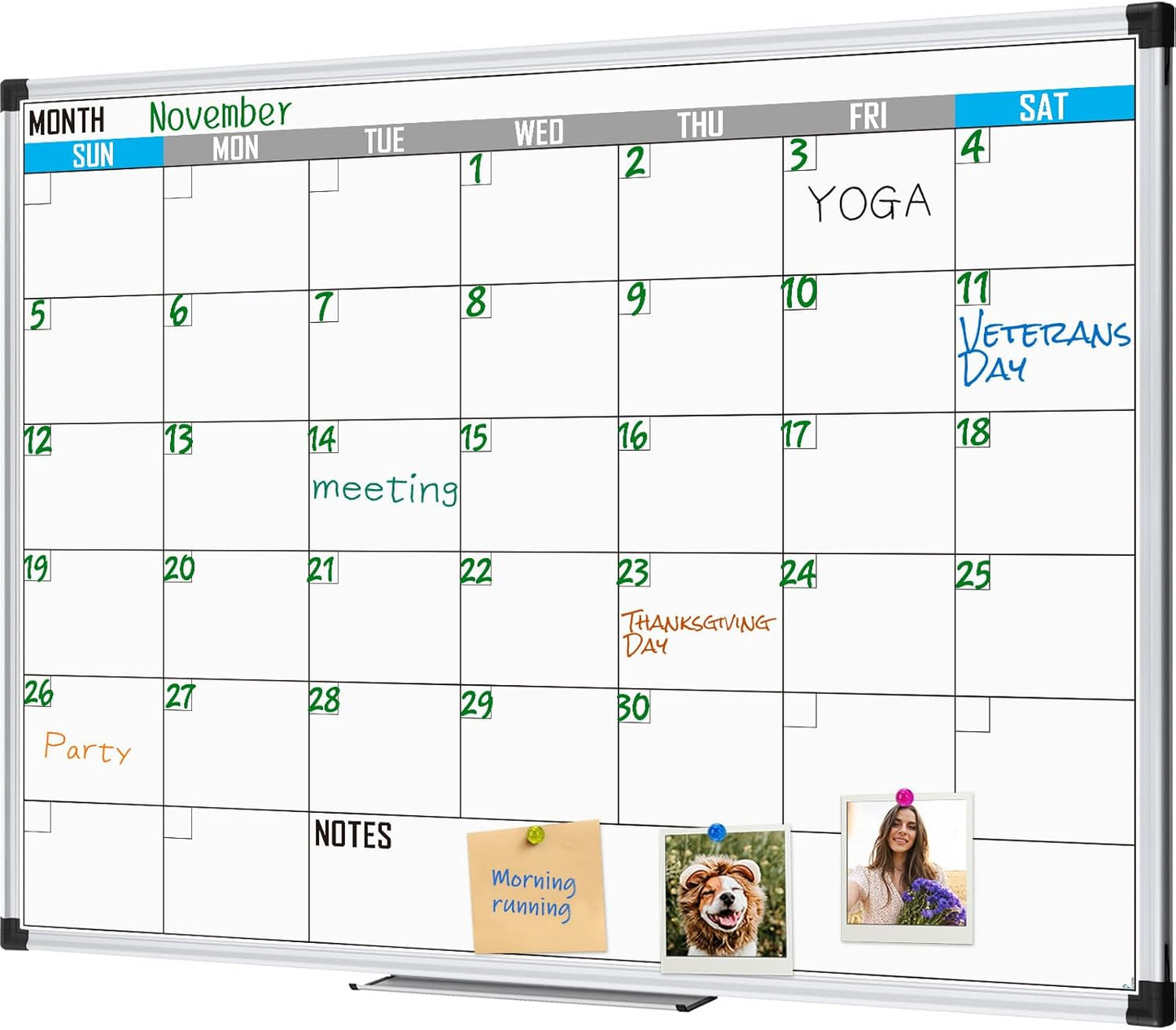 XBoard Magnetic Calendar Whiteboard 48" x 36" - Monthly Calendar Dry Erase Board, White Board + Colorful Calendar Board, Silver Aluminium Framed Monthly Planning Board - Lumora Desk