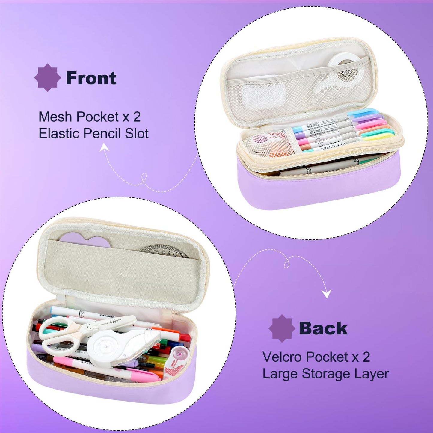 Pencil Case for Girls Kids Teens Adults Big Pencil Bag with Zipper Big Pen Pouch Large Stationery Pen Case Organizer for School Purple