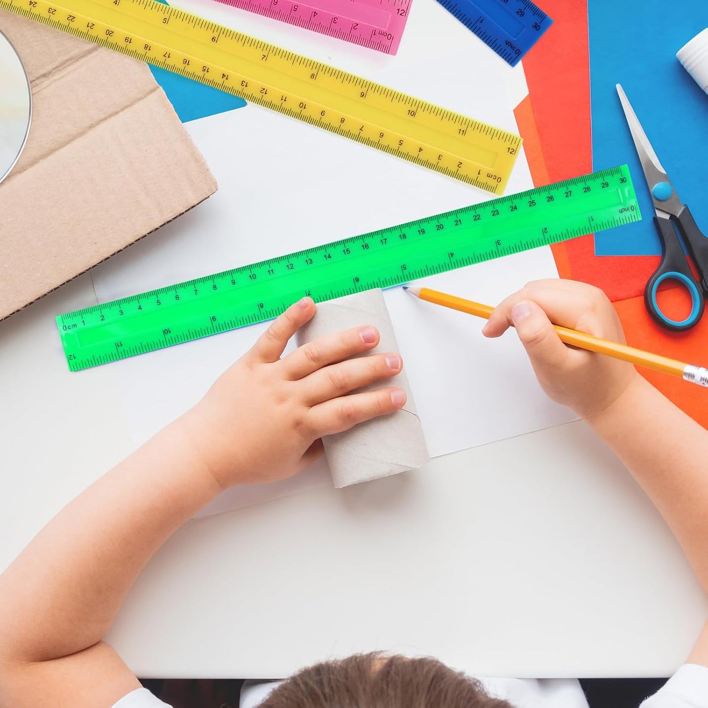 32 Pack 12 Inch Plastic Rulers,Transparent and Opaque Assorted Colors Ruler Set with Inches and Centimeters,Bulk Metric Rulers for School, Classroom, Office, or Home Supplies
