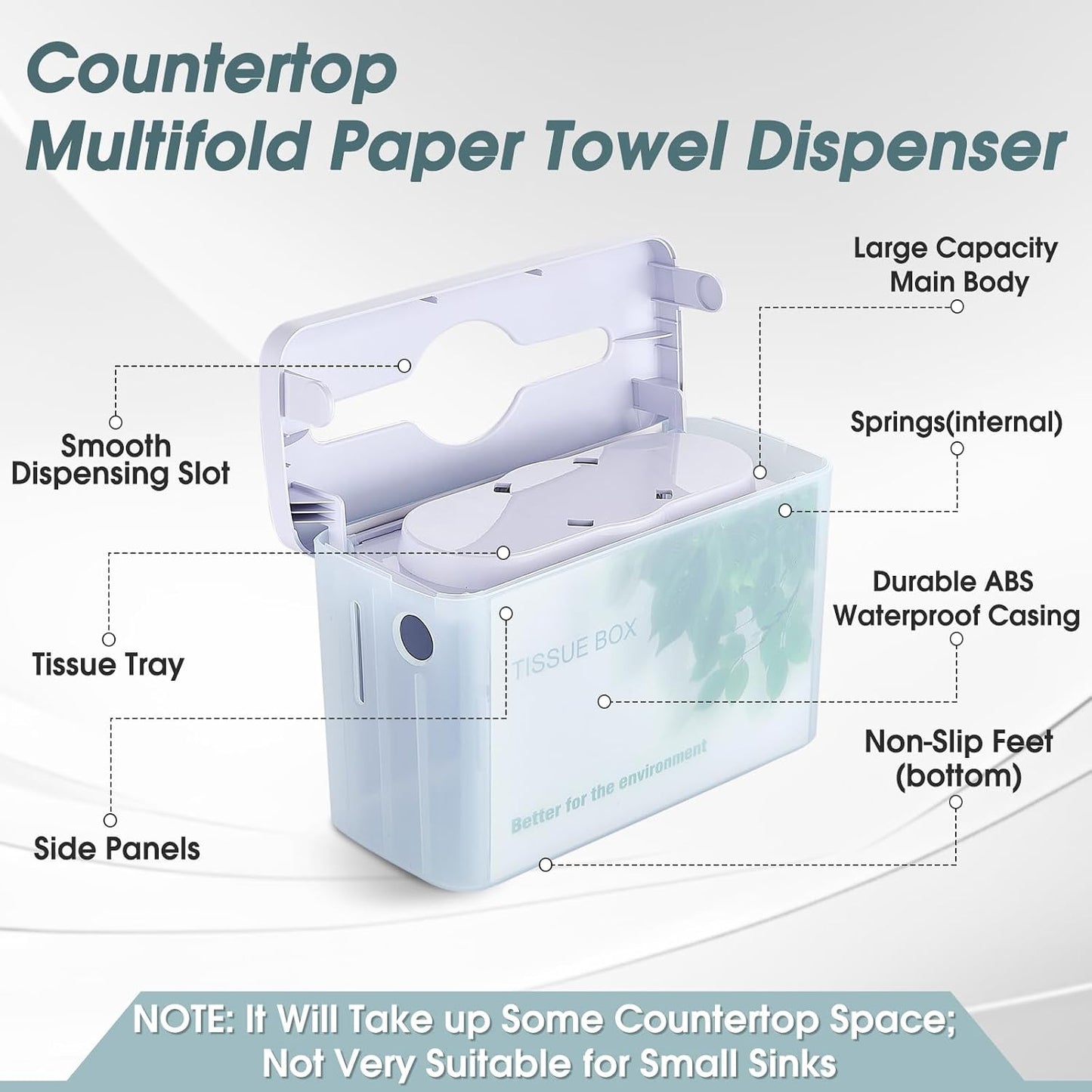 Multifold Paper Towel Dispenser Countertop, Napkin Dispenser for Restaurant, Large Capacity Single-Sheet Hand Towel Dispenser, Trifold & C Fold Paper Towel Holder for Kitchen & Bathroom