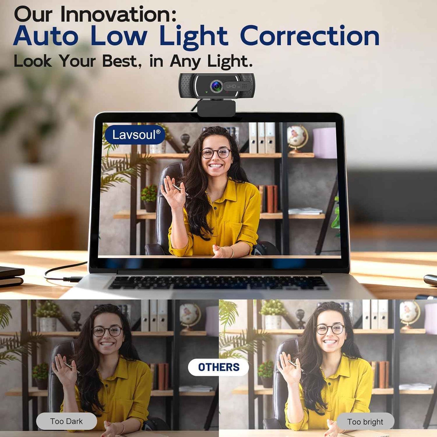 4K Webcam for PC & Mac, Tiny USB Streaming Camera with PDAF Autofocus, Dual Omnidirectional Noise-Canceling Microphones, Auto Low-Light Correction, Works with Zoom, Teams, Google Meet & Twitch