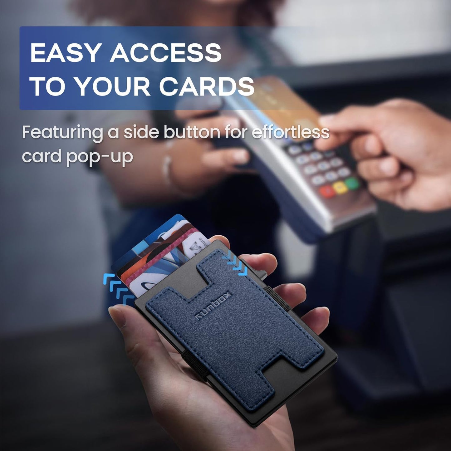 Slim Card Holder Wallet for Men, Minimalist RFID Blocking Wallet with Pop Up Function, Ultra-Thin Design, Metal Business Card Cases holds 12+ Cards, Gifts for Men, Men's Accessories