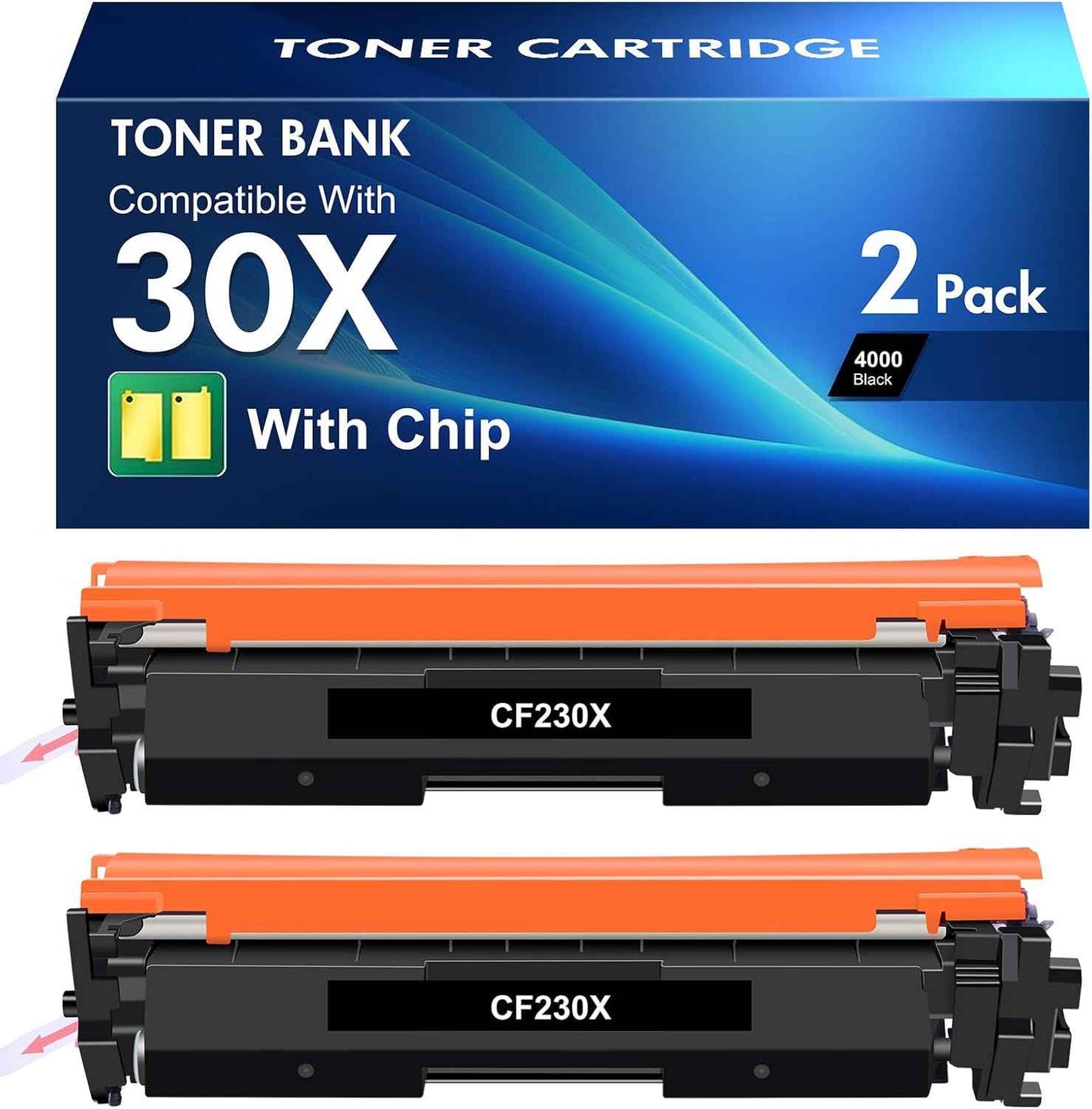 30X CF230X Black High Yield Toner Cartridge Compatible Replacement for HP 30X CF230X 30A CF230A M203dw for HP LaserJet Pro MFP M227fdw M227fdn M203dn M227sdn M203d M227 M203 Series Printer 2 Pack