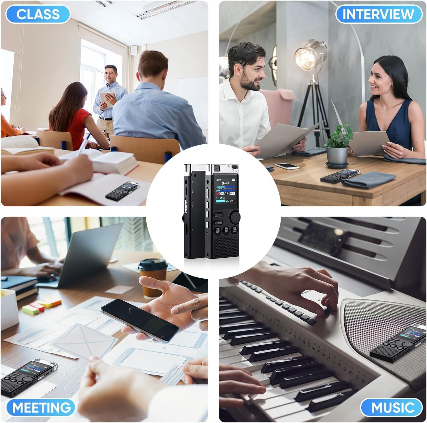 Professional 264GB WUCOTC Digital Voice Recorder - Voice Activated Recorder for Lectures Meetings - 18000 Hours Recording Device with Playback, MP3 Player, Password Protection, Variable Speed
