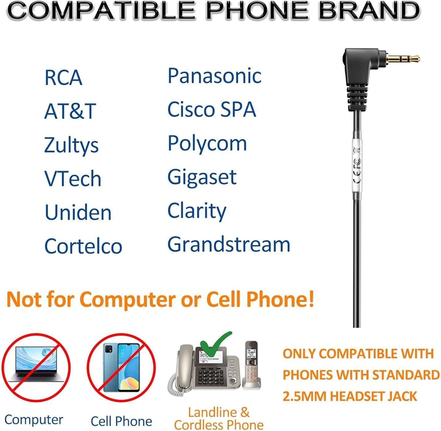 Wantek Phone Headset with Microphone Noise Cancelling,Telephone Headset 2.5mm Jack Compatible with Panasonic AT&T Uniden Cisco Linksys Grandstream Vtech Polycom Cordless Office Phones