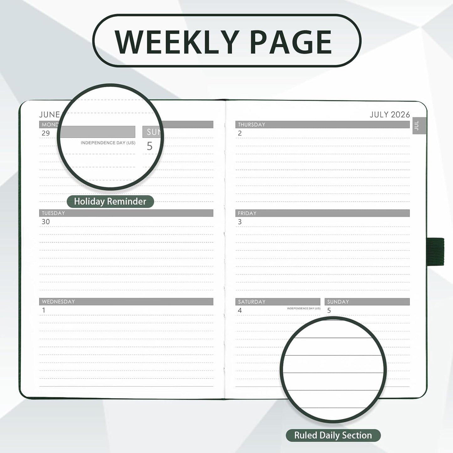 2026-2027 Planner - Academic Planner 2026-2027 Weekly Monthly Planner, July 2026 - June 2027, 5.7'' x 8.4'', Thick Paper, Leather Cover, Pen Holder, Back Pocket, Perfect Daily Organizer - Dark Green