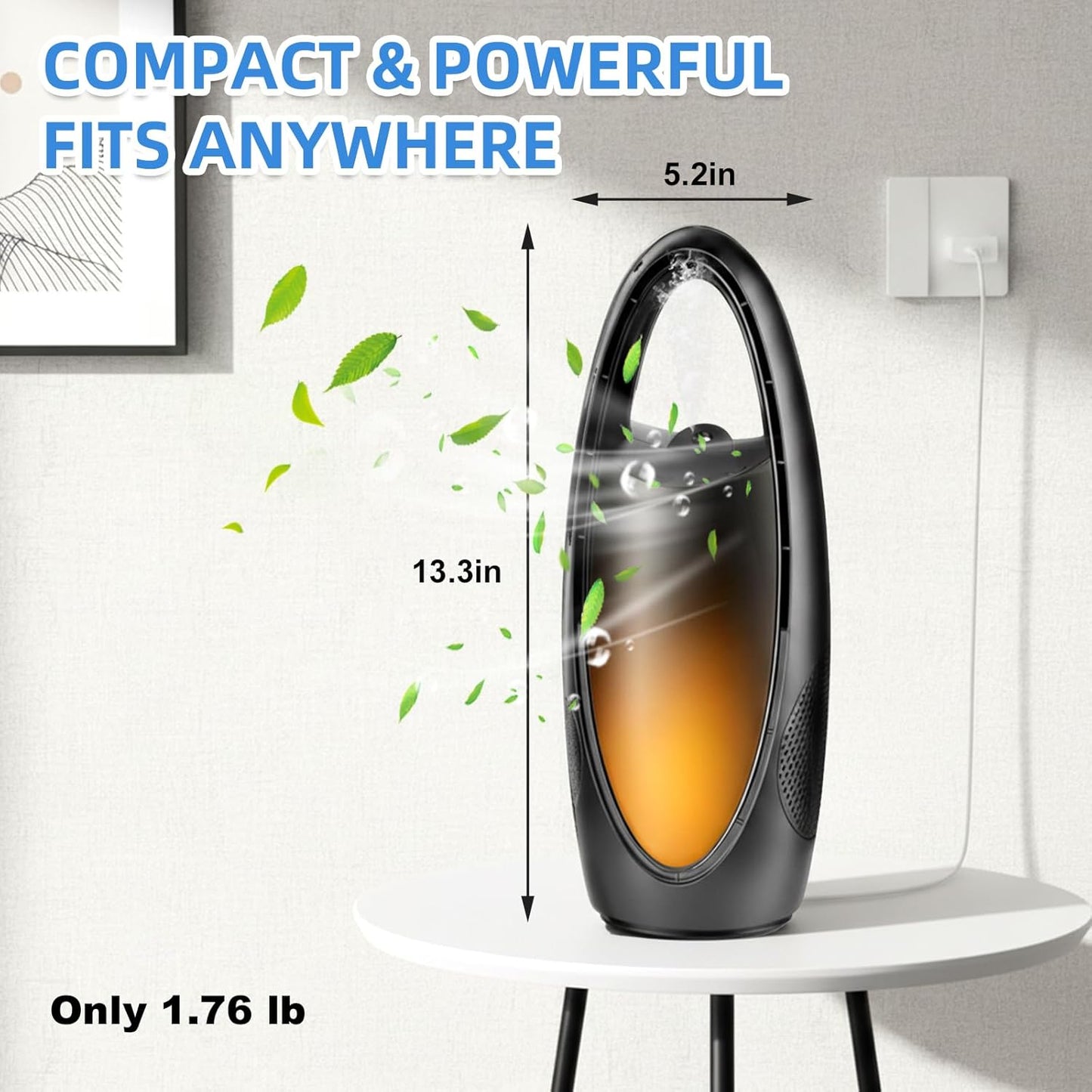 Bladeless Cooling Fan with Nano Cool Mist for Sleep & Hot Days, 13-Inch Rechargeable Quiet Desk Fan for Baby Nursery Bedroom Office Dorm, 9-Speed Oscillation, Night Light, 9H Timer