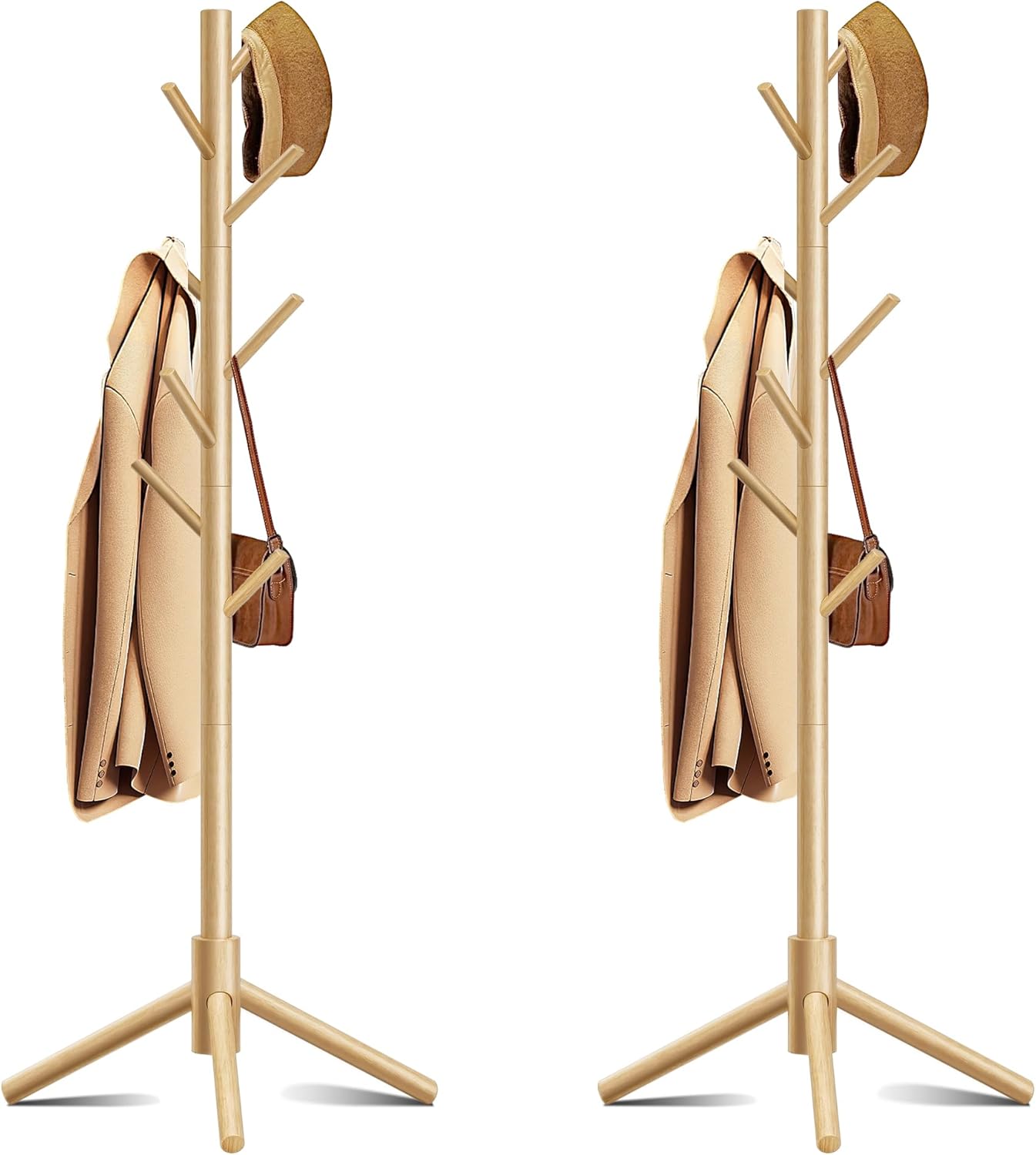 Wooden Coat Rack, Free Standing Coat Rack with 8 Hooks 3 Adjustable Heights for Clothes, Hats, Handbags, Coat Tree Easy Assembly for Entryway, Bedroom, Hallway, Office(2PCS) - Lumora Desk