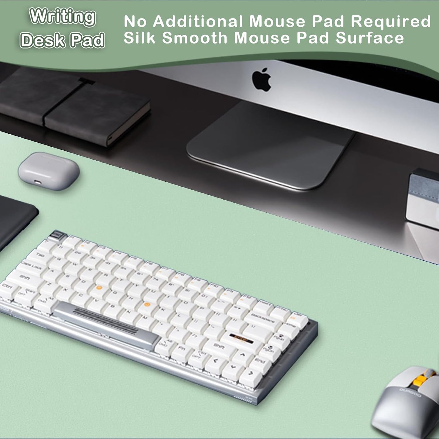 Boutilon Leather Desk Pad Protector,Non-Slip Mouse Pad,Laptop Desk Pad,Office Mouse Mat,Waterproof Leather Desk Blotter,Desk Writing Pad for Office and Home (M-Green,30"x14")