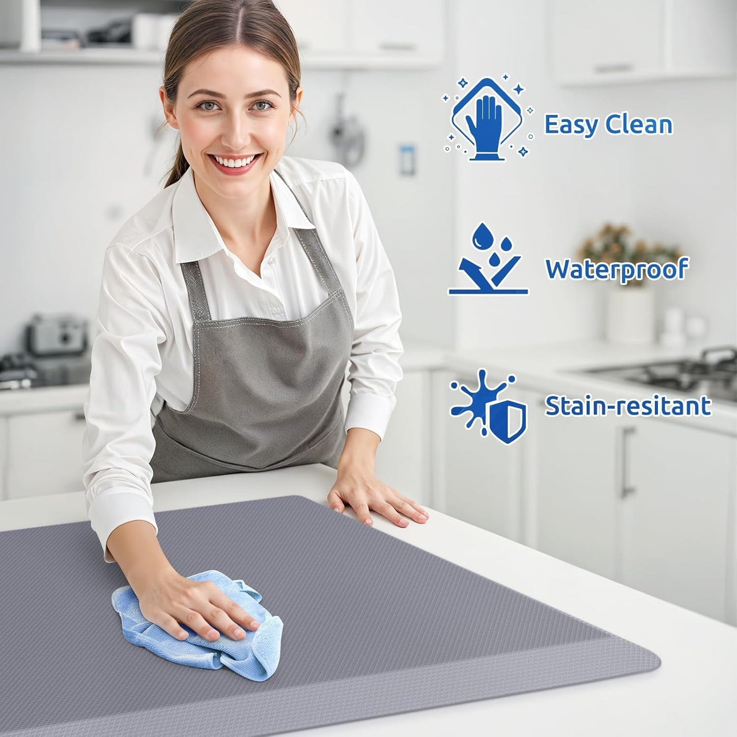 KitchenClouds 2PCS Kitchen Rugs Cushioned Anti-Fatigue Non-Slip Waterproof Kitchen Mat Comfort Foam Standing Mat for Floor Office Sink Laundry (Grey) - Lumora Desk