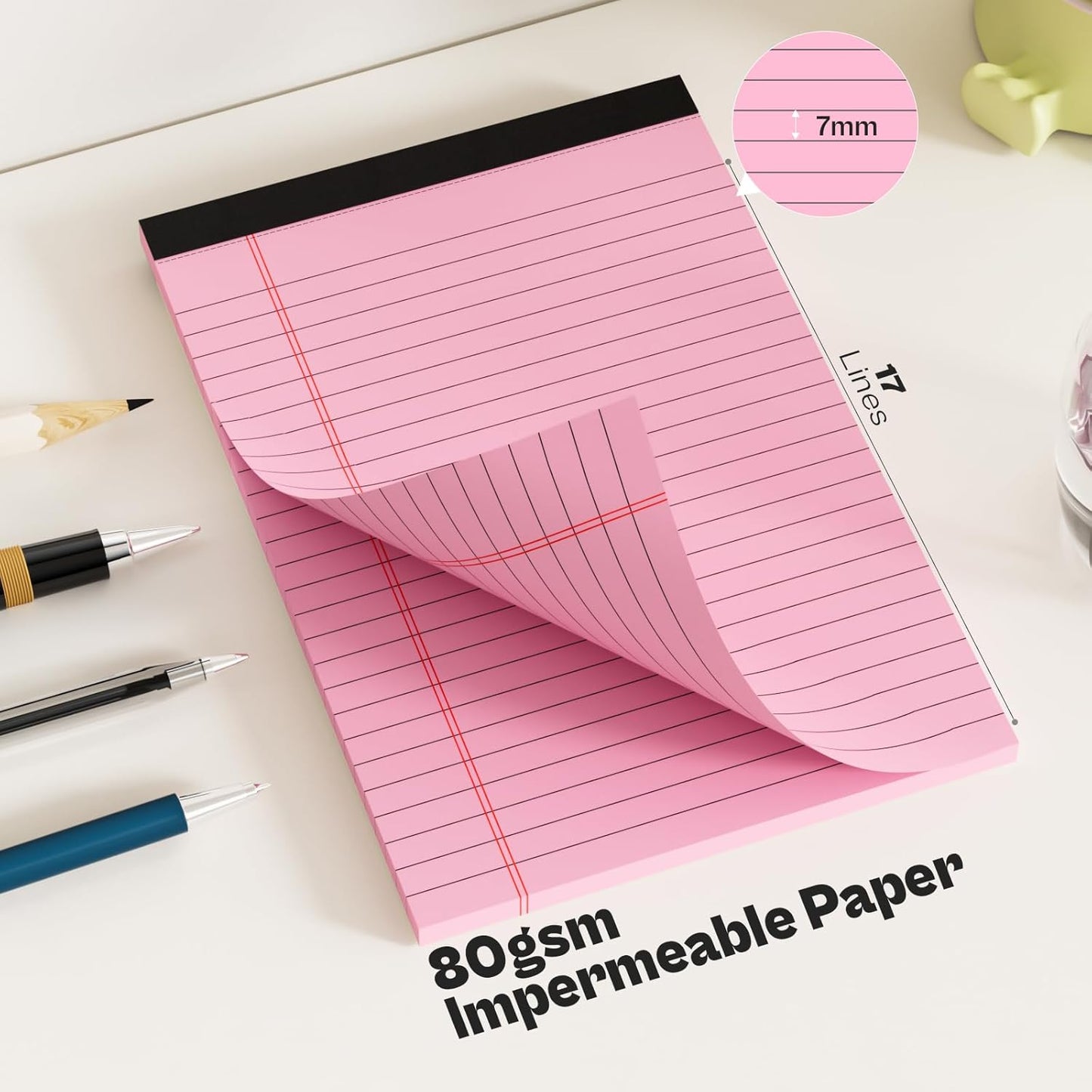 Legal Pads 5x8 12 Pack Note Pads College Ruled Notepad Pink/Green/Blue Perforated Small Legal Pads 80GSM Notepads 30 Sheets Writing Pads Line Paper Pad for School, College, Office, Business