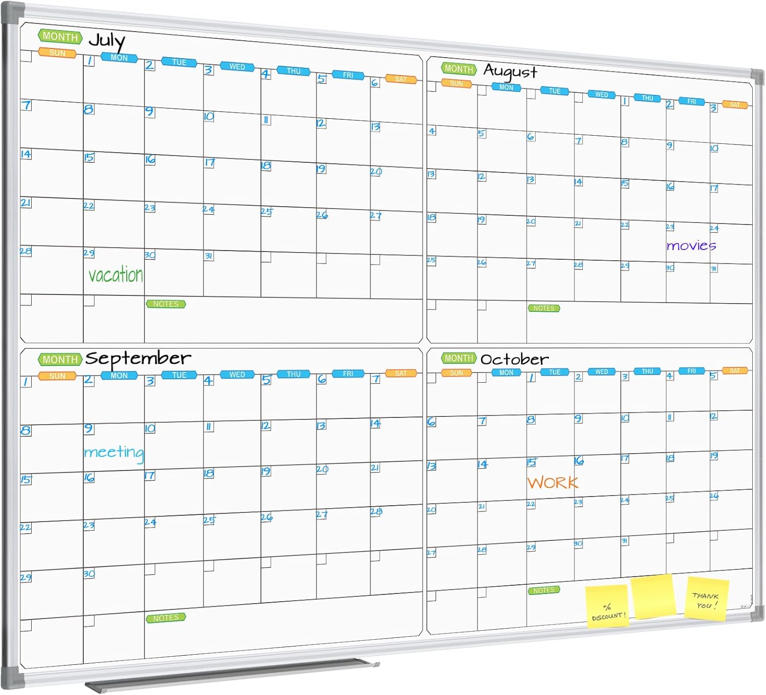 JILoffice Magnetic Dry Erase Calendar Whiteboard, 4 Month White Board Planner 48 X 36 Inch, Silver Aluminum Frame Wall Mounted Board for Office Home and School - Lumora Desk