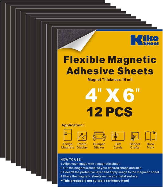 Magnetic Adhesive Sheets, 4x6 inch,12 Pack, Flexible Magnet with Self Adhesive Backing for Crafts and Pictures.(4x6 Inch)