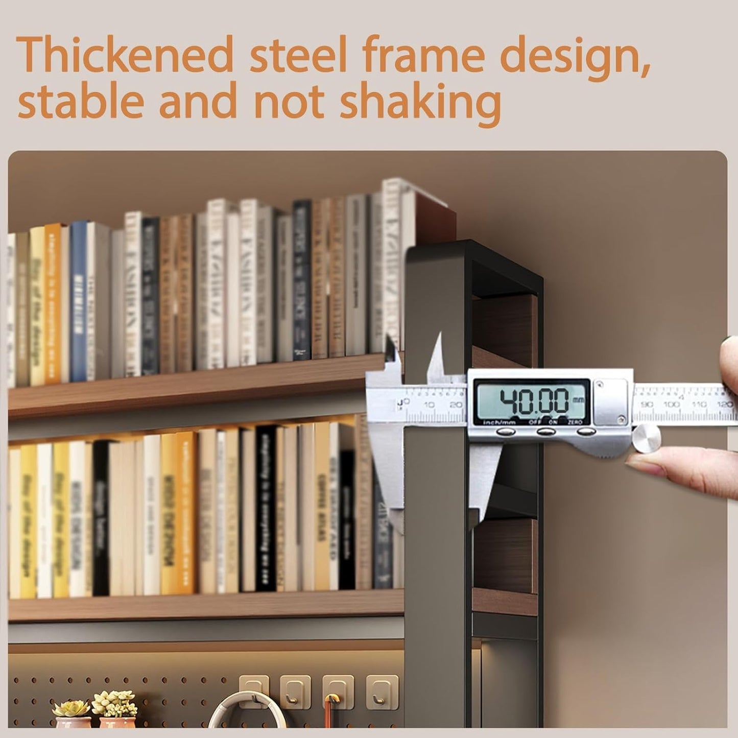 Desk Shelf Organizer for Top of Desk – Desktop Bookshelf with Pegboard & Storage Accessories, Adjustable Hutch for Dorm or Office, Steel Frame Display S Black frame + dark brown board 29.5*9.8*36.6in