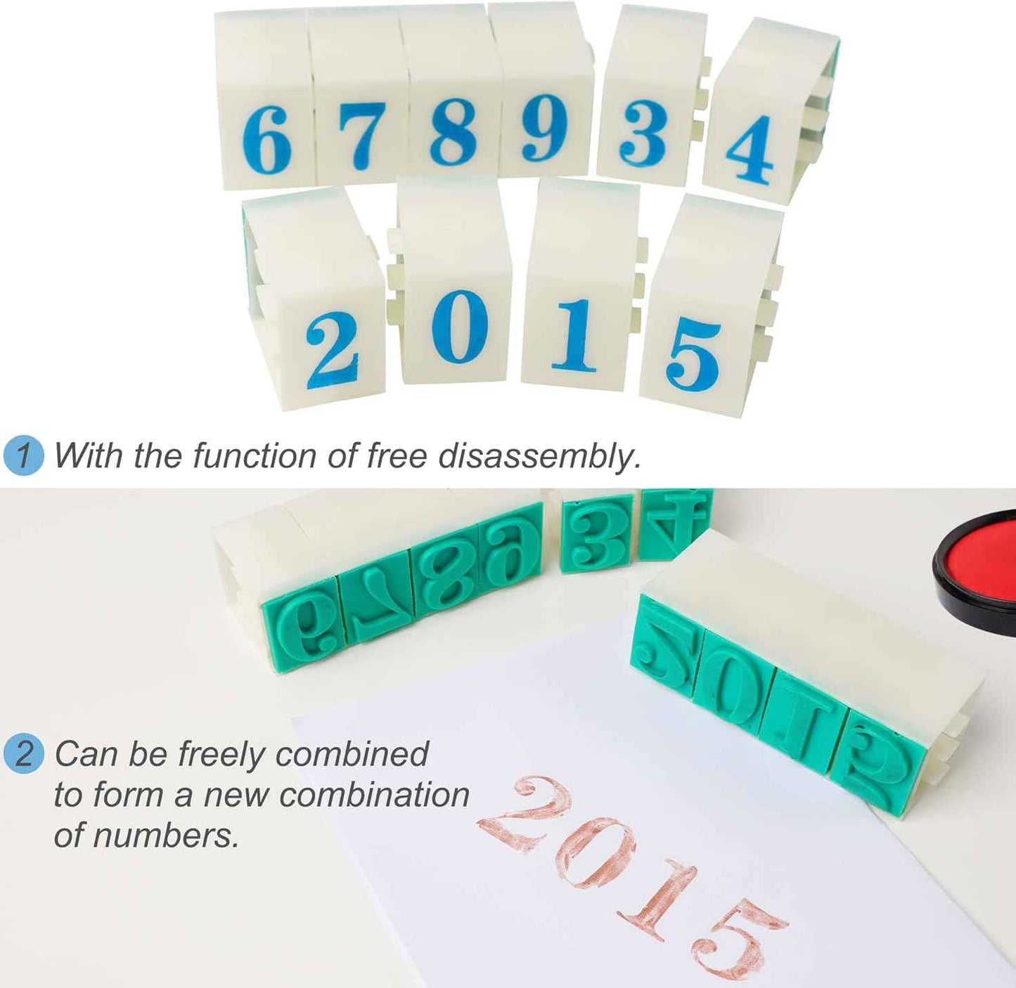 uxcell Rubber Head Number Stamp Set Large Detachable 0-9 Digits Arabic Numerals Stamps Combination Number Stamp for DIY Craft Card Making