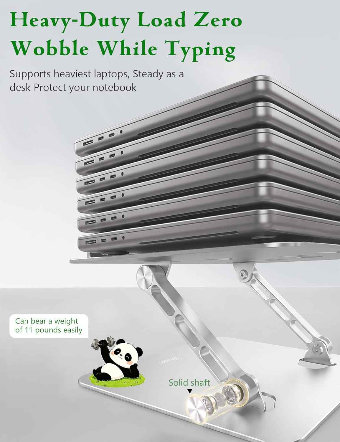 Laptop Stand for Desk - Adjustable Aluminum Laptop Riser with Unique Panda Shaped Vent, Portable Foldable Notebook Holder for Home & Office, Fit for MacBook, HP, Dell, 10-16.3" Silver