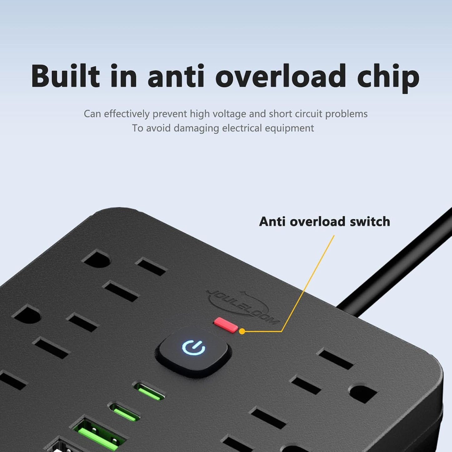 5 FT Flat Plug Surge Protector Power Strip,11 Multiple AC Outlets with 6 USB Ports (2 USB C), 5 Feet Extension Cord, 1250W/10A, One Touch Switch Button, 17 in 1 Compact powerstrip