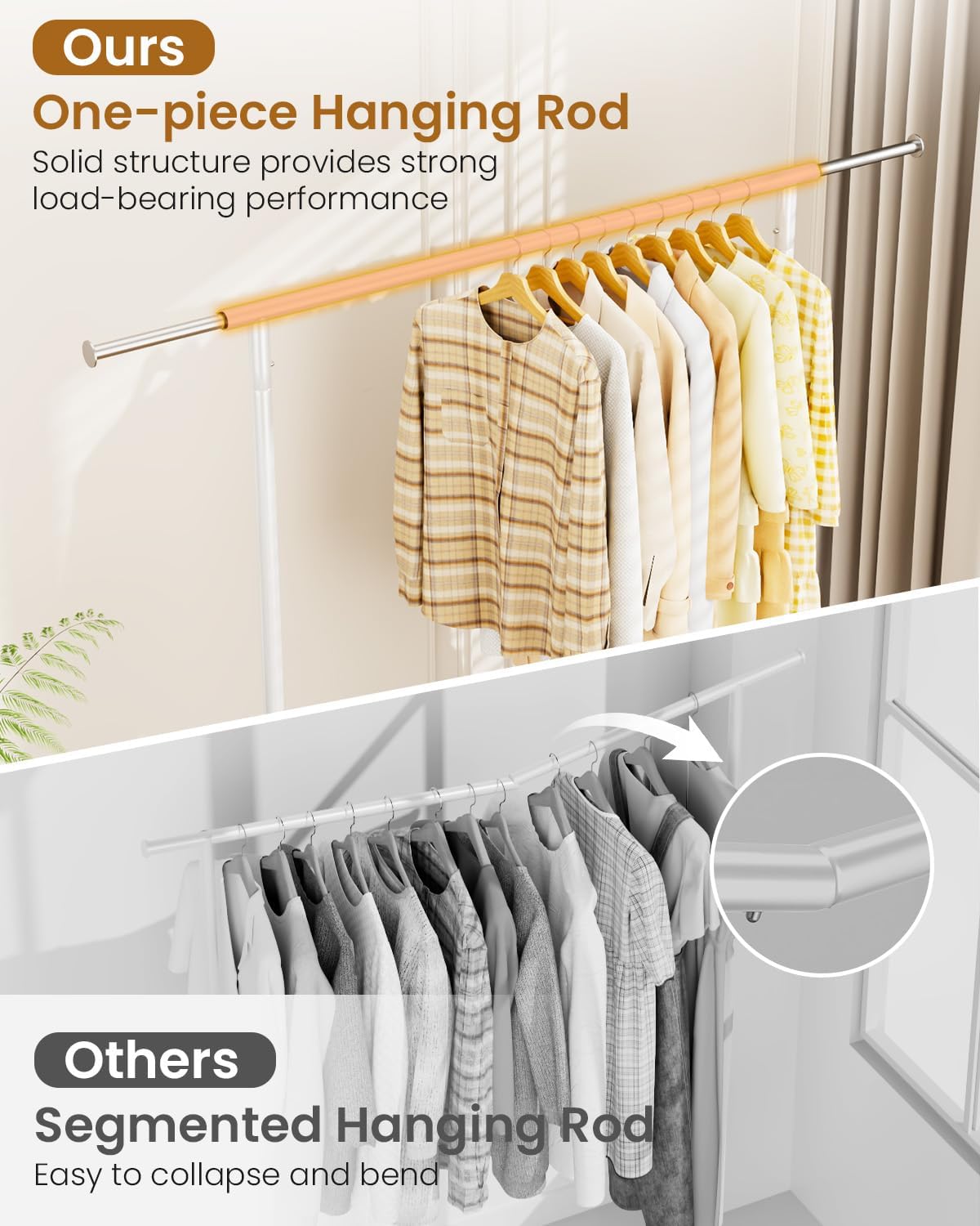 Heavy Duty Clothes Rack, Metal Clothing Rack Load 450 LBS, Rolling Coat Racks for Hanging Clothes with Lockable Wheels, Wardrobe Closet Garment Racks for Bedroom, White - Lumora Desk