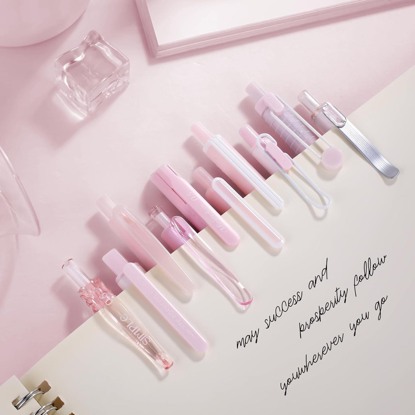 5 Count Pastel Gel Ink Pen Set,Cute Note Taking 0.5mm Fine Point Retractable 5 Count Black Ink Pens for Writing, Journaling, School, Office (Light Pink Clear)