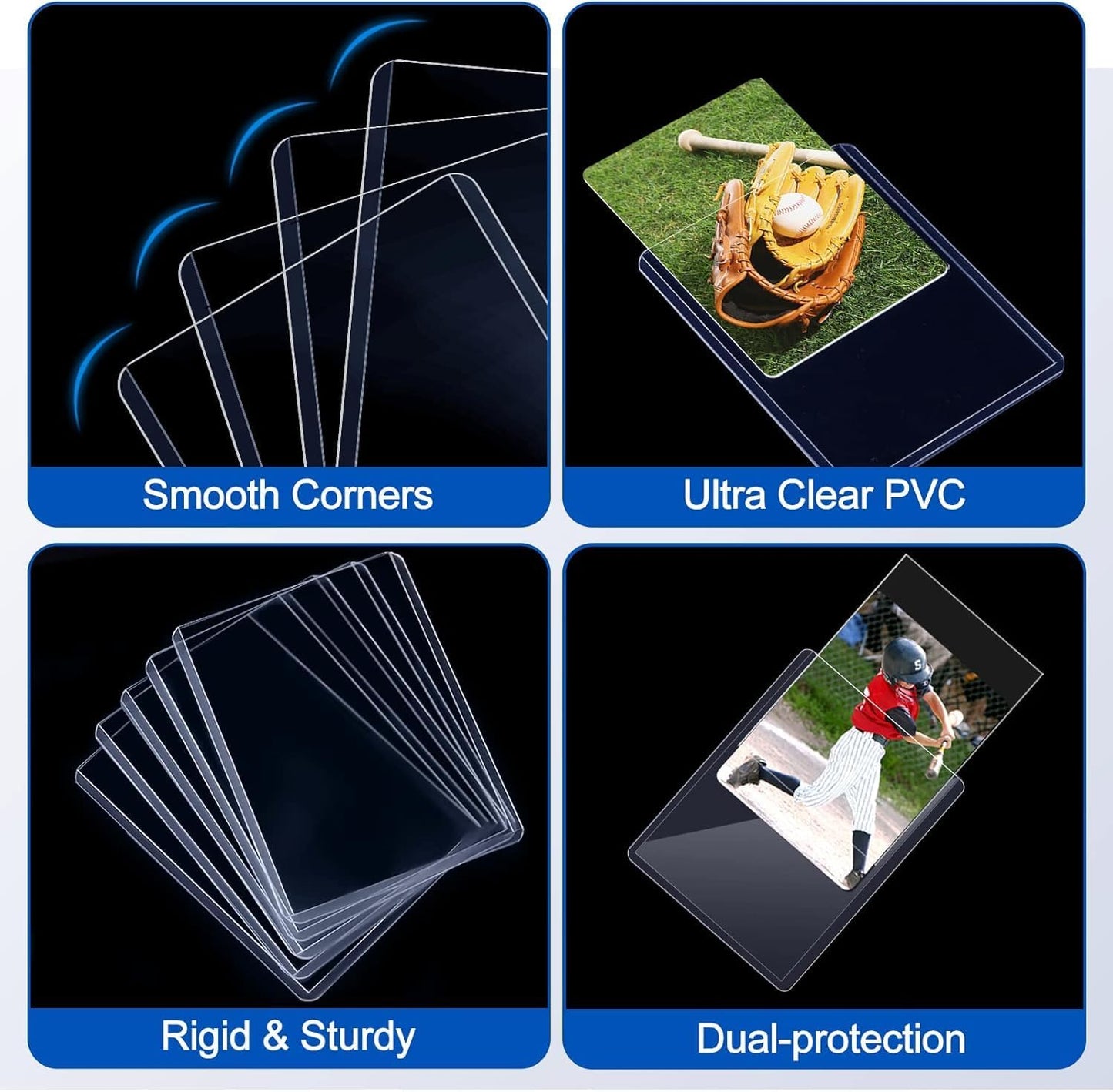 600 Card Sleeves Top Loaders for Cards, Sooez Premium 35PT 3"X4" Baseball Card Protectors Hard Plastic Top loaders, Card Holder, Trading Sports Football Game Cards(100 Toploaders + 500 Penny Sleeves)