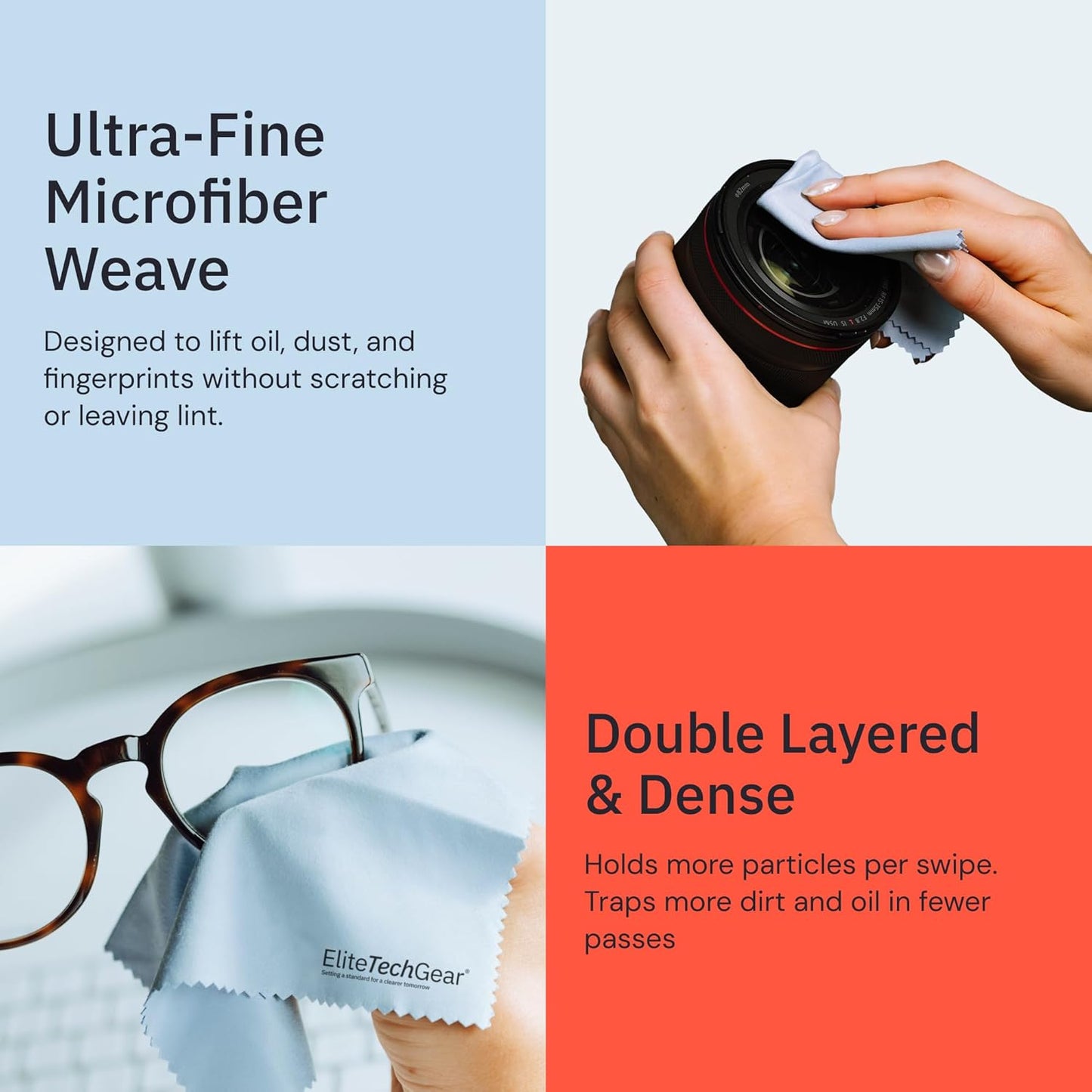 Elite Tech 13-Pack Microfiber Cloth Set - Washable Oversized Cleaner for Eyeglasses, Electronics, Screens & Lenses, Dual Sizes 6"x7" & 12" x12 - Microfiber Cleaning Cloth