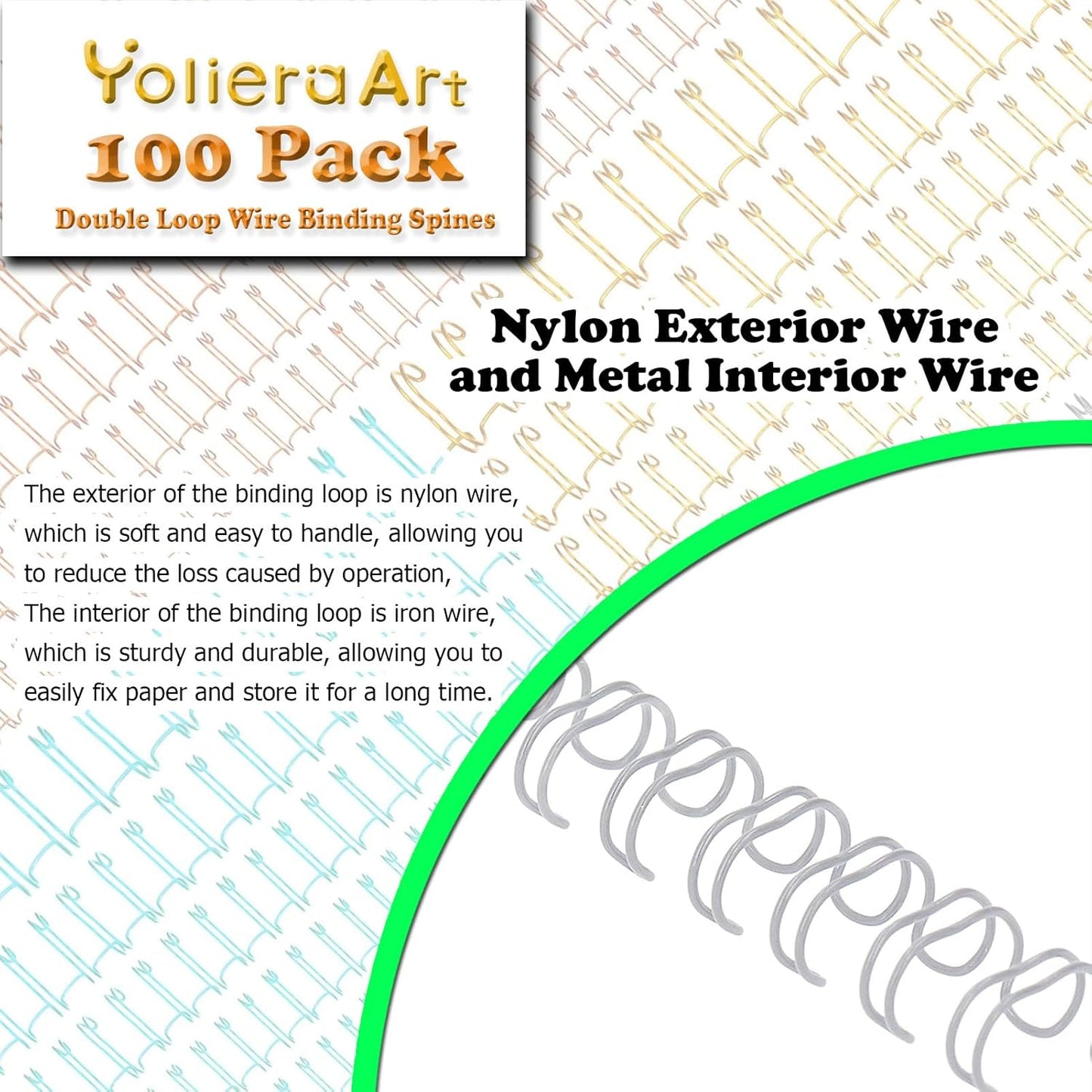 3:1 Pitch Double Loop Binding Wires, YolieraArt 100 Pack Spiral Spine Bindings, 9/16 Inch Wire Twin Binding for Book Binder Machine,Students and Coworkers (120 Sheet Capacity, 100P, White)