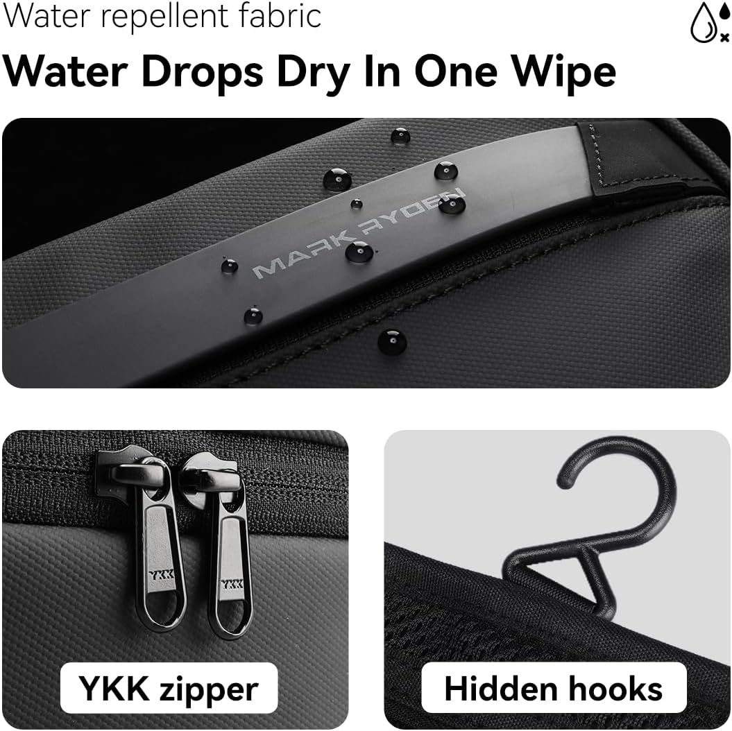 MARK RYDEN Toiletry Bag for Men, Travel Toiletry Organizer Dopp Kit Water-resistant Shaving Bag for Toiletries Accessories (Black)