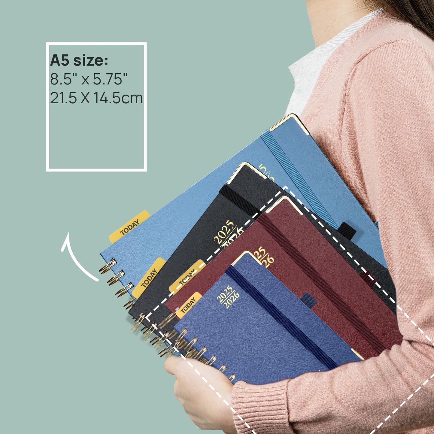 POPRUN Academic Daily Planner 2025-2026 One Page A Day - [5.75" x 8.5"- Spiral Hard Cover], Appointment Book (July 2025 - June 2026) with Monthly Calendar - Light Pink