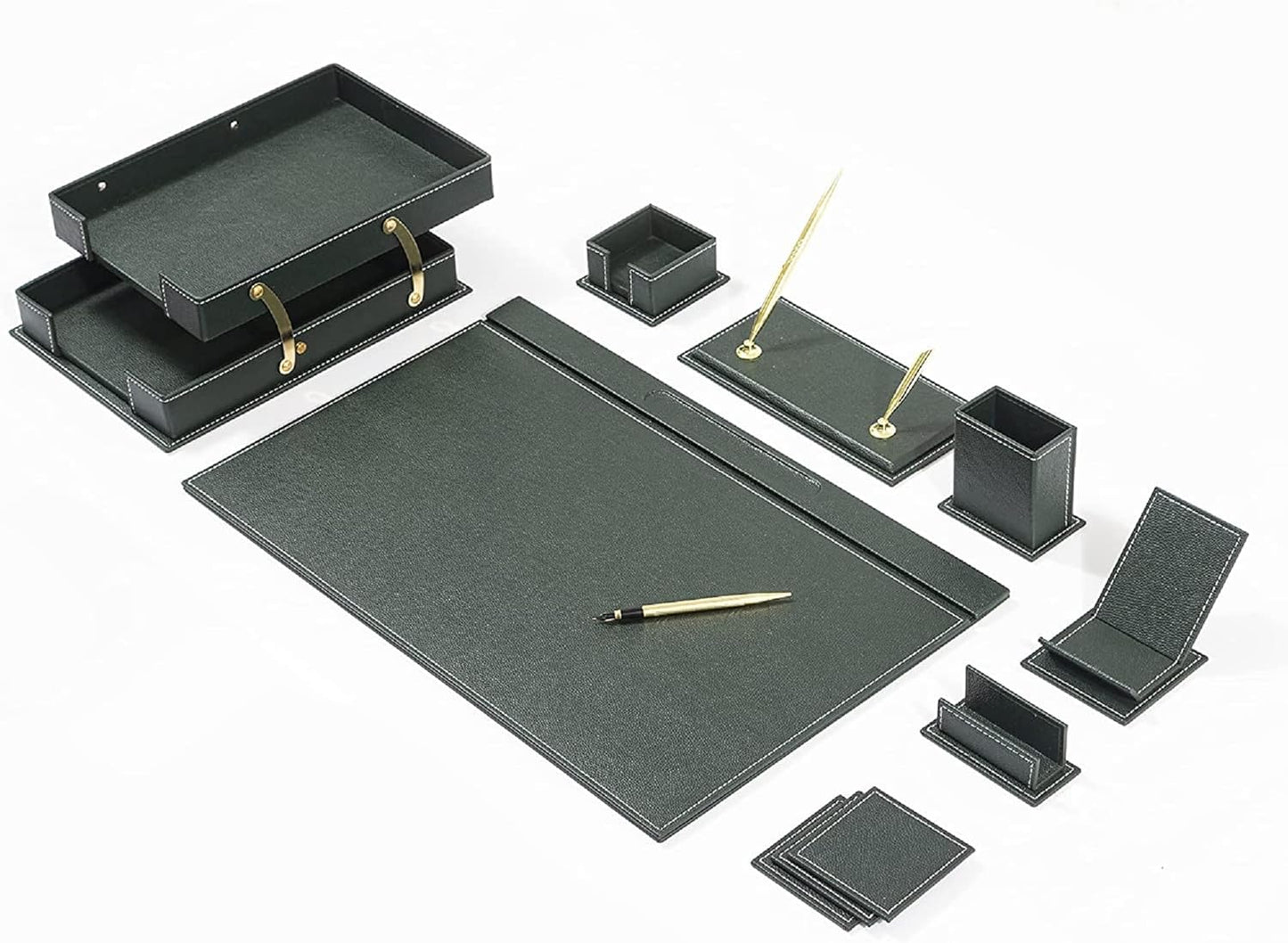 MOOGCO Bonded Set - Desk Accessories - Leather Desk Organizer - Bonded Leather Set - Office Desk Accessories - Home Office Accessories - Desk Supplies - Leather Desk Set - Office Accessories
