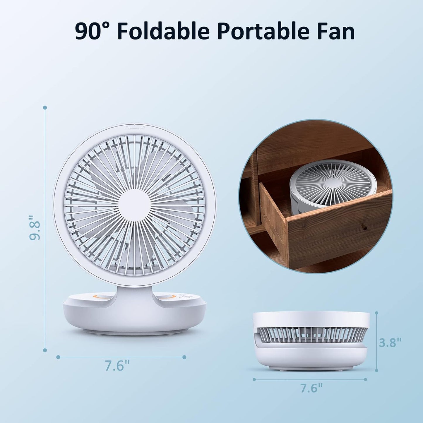 shinic Foldable Small Desk Fan with LED Night Light, USB Rechargeable Portable Wall-Mounted Fan, 4 Speeds Quiet Hanging Fan for Bedroom, Office, Dorm, Camping, Outdoor Use