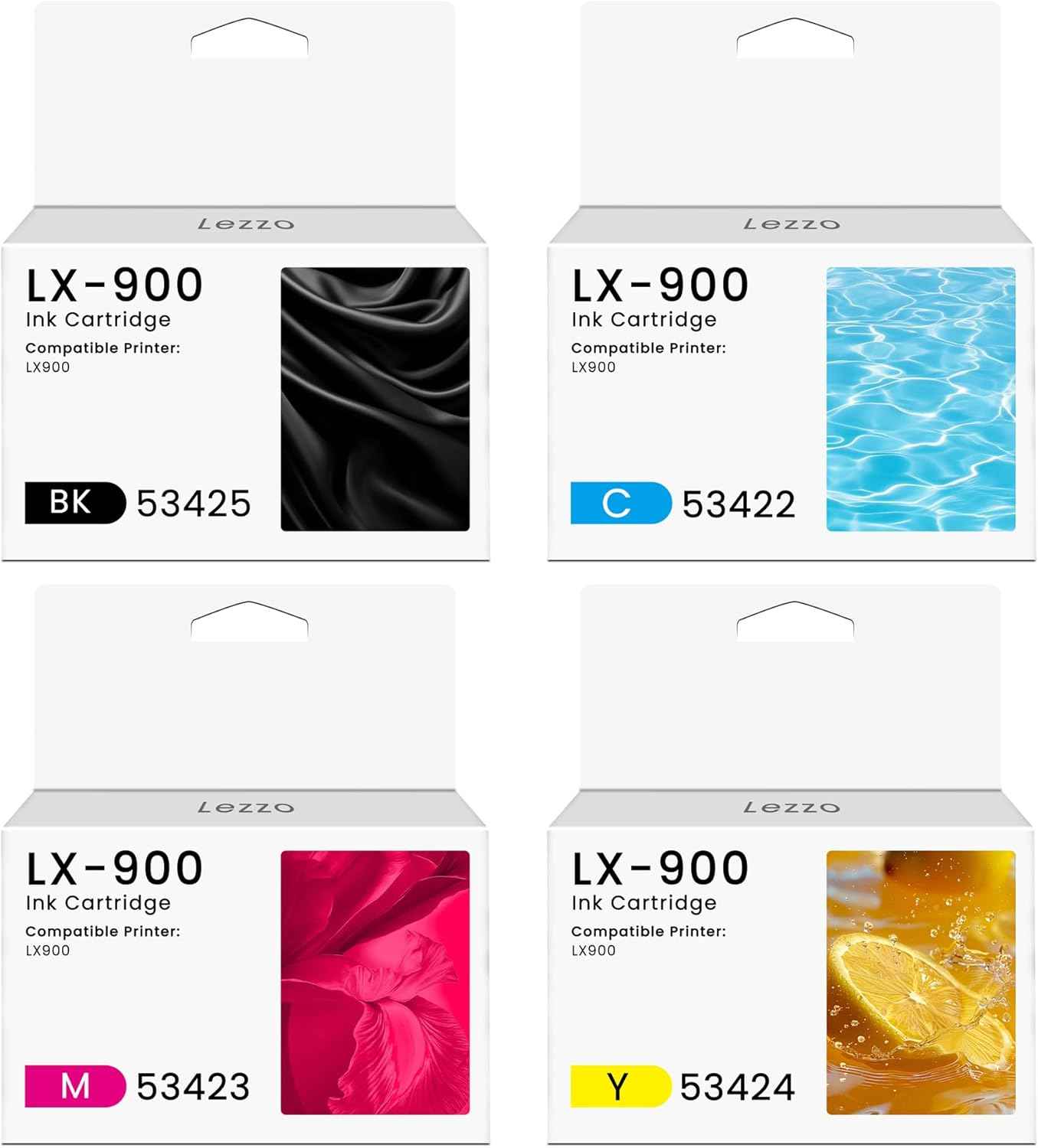 Lezzo LX-900 LX900XL Ink Cartridge 4-Pack LX900 LX-900 High Yield Ink Replacement for Primera 53422 53423 53424 53425 Used for LX900 Printer (Black Cyan Magenta Yellow)