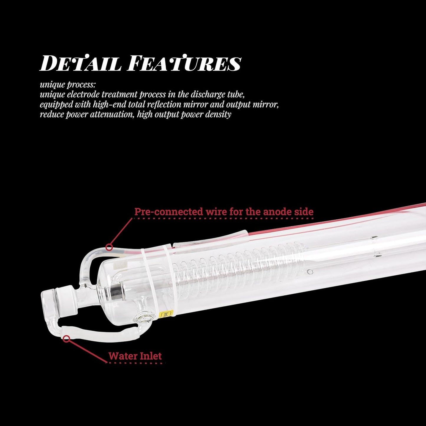 Doppy 60W CO2 Laser Tube 1000mm with Metal Head (Peak 65W) Wires Preconnected with Coating for Laser Cutter Laser Engraving Cutting Machine