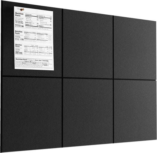 MaxGear Large Felt Bulletin Board 36" x 24", Cork Board Alternative, 6 Pack Black Felt Wall Tiles with Push Pins, Cork Boards for Walls Pin Board for Office & HomePanels