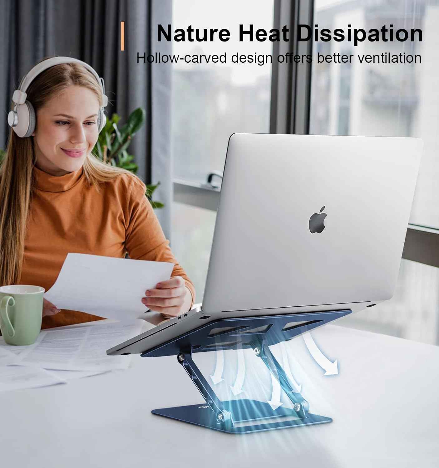 Aoviho Adjustable Laptop Stand for Desk,Portable Laptop Stand Holder and Riser,Foldable Aluminum Notebook Computer Stands for MacBook Air Pro HP Lenovo Dell Samsung Chromebook, 10-15.6 inch,Navy Blue