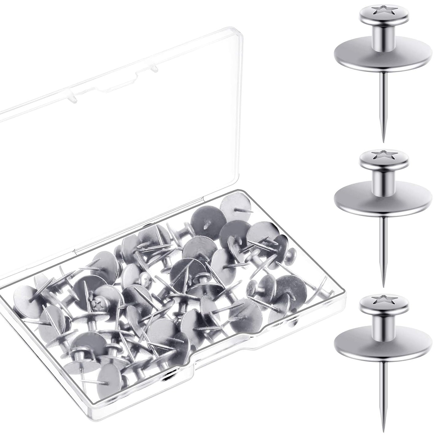 Push Pins Picture Hangers Double Headed Thumb Tacks Wall Hooks for Wall Hangings Picture Hangers Nails Small Photo Hanging Hook Pins for Home Office Photo Decor(Silver,25 Pieces)