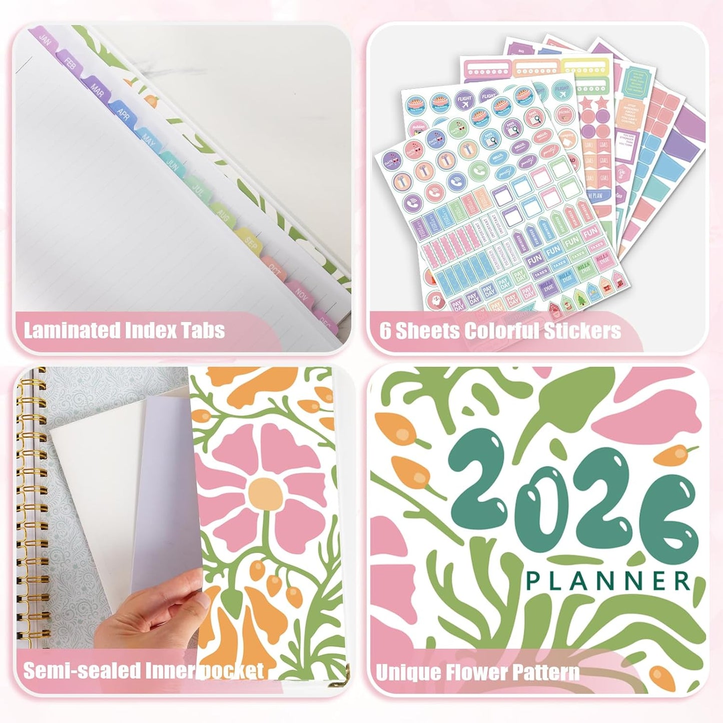 Large 2026 Planner – Weekly & Monthly Planner Organizer from January 2026 - December 2026, 8.8"x11.4" Daily Agenda Planning Book with Pocket, Stickers & Tabs for Women Students Office, A4 Size
