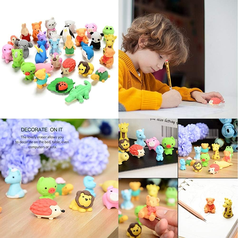 URSKYTOUS 35Pcs Animal Erasers Desk Pets for Kids Animal Pencil Erasers Bulk Puzzle Eraser Toys Gifts for Classroom Prizes,Game Reward,Treasure Box,Easter Egg Fillers,Goodie Bag Stuffers,Party Favors