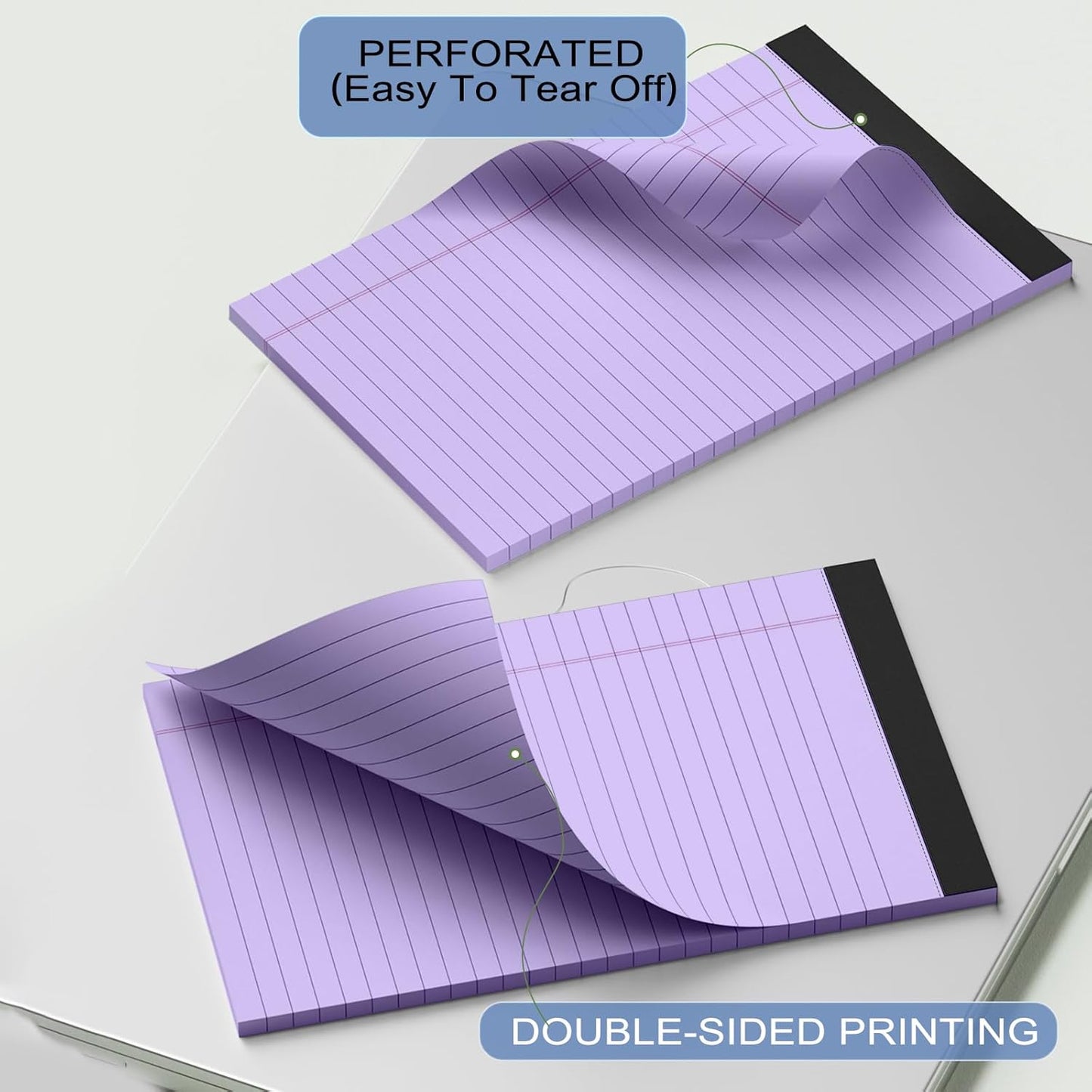 6pcs Small Note Pads, Purple Notepads 5x8 College Ruled Notebook, Writing Pads 5 x 8, Legal Pads, Memo Pad Paper Perforate Narrow Ruled Notebooks for Work, School, Office,30 Sheets/Pack