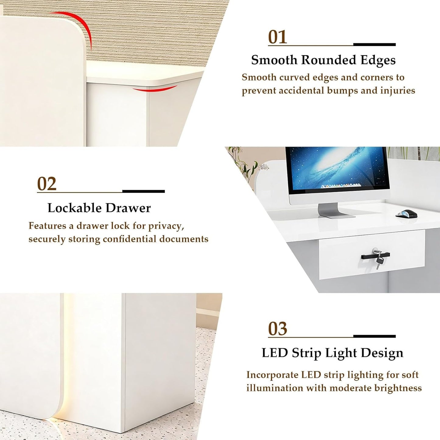 Small Reception Desk 31.5"×17.7"×39.4" Checkout Counter Front Desk Modern Reception Room Tables with Lockable Drawers, for Office Beauty Salon Retail Counter(White)