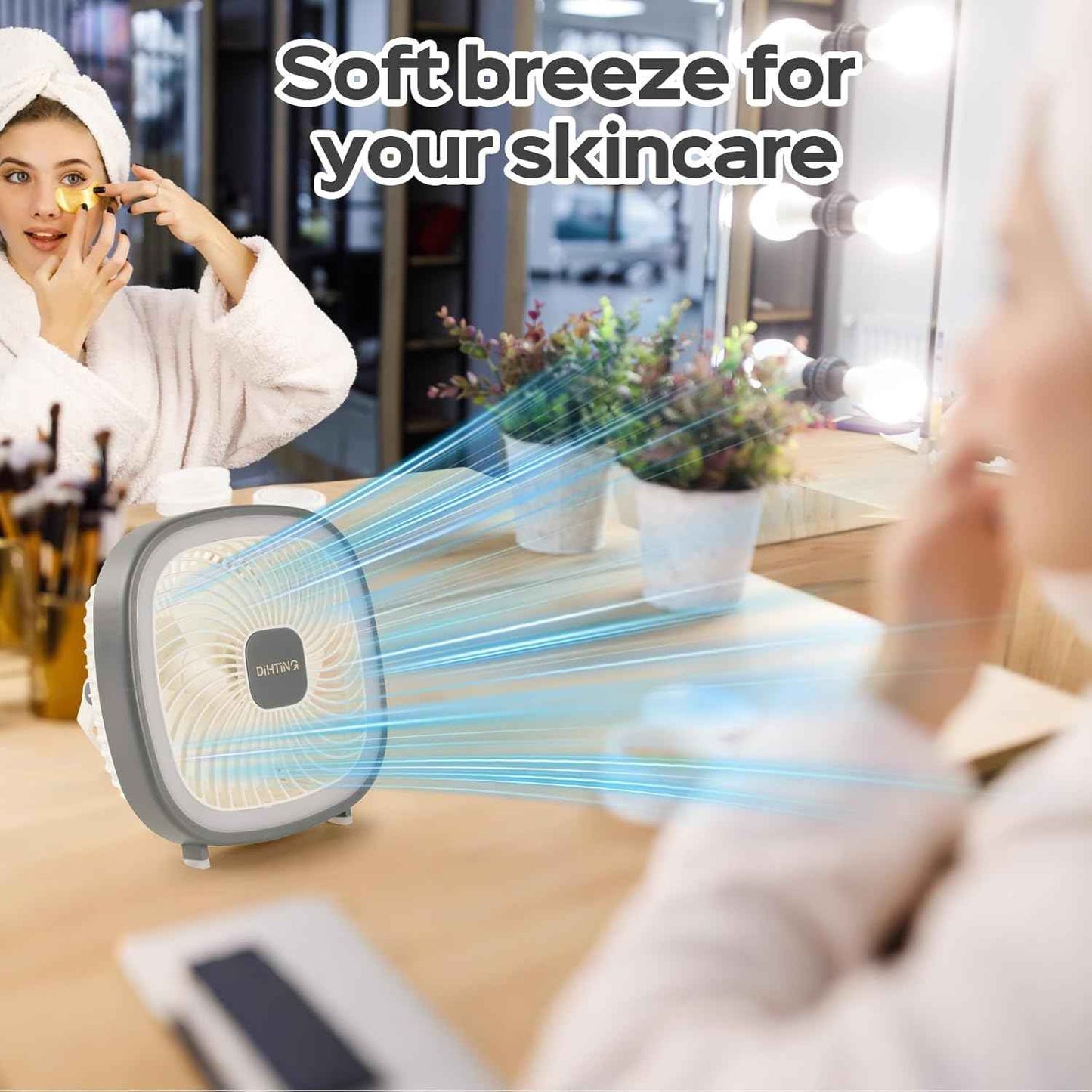 8 Inch Desk Fan Rechargeable, Quiet Personal Table Fan with Night Light/Hook, 4000mAh Battery Powered Portable USB Fan Cordless For Office Bedroom Sleeping Dorm Travel, 3 Speeds, 180°Tilt Adjustable