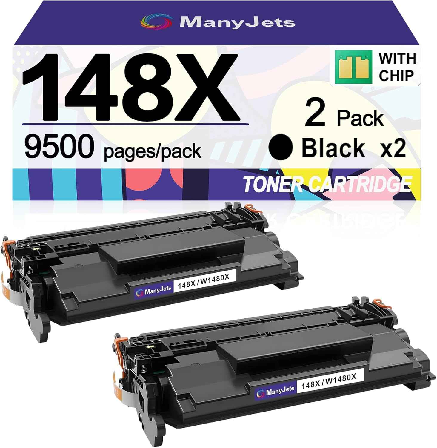 2-Pack 148X 148A Toner Cartridge Black High Yield with Chip, Replacement for HP 148X 148A W1480X W1480A,Compatible for HP LaserJet Pro 4001dw 4001dn 4001n MFP 4101fdw 4101fdn Printer