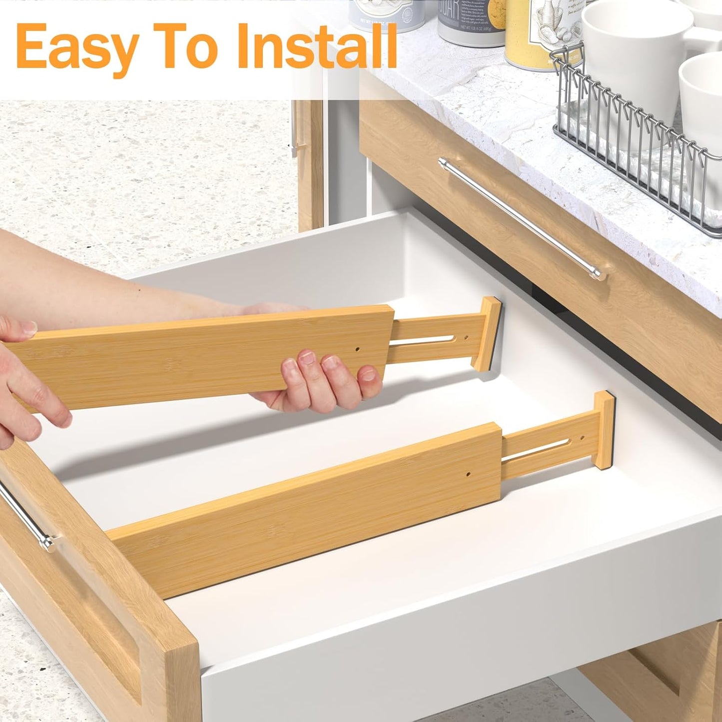 BAMBUROBA Bamboo Drawer Dividers, Adjustable Organizer for Kitchen & Bedroom, Expandable 17-22" Drawer Separators, 4-Pack