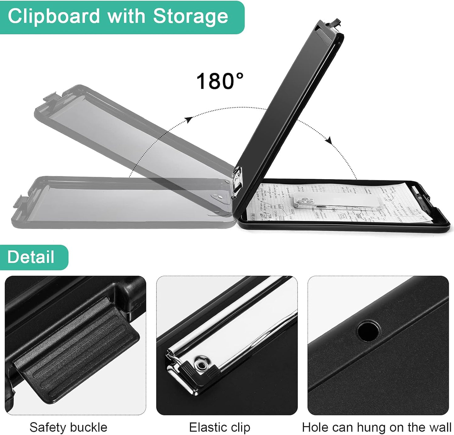 Geyee 16 Pcs Clipboard with Storage Plastic Foldable Nursing Clipboard Storage with Pen Holder 9. 5 x 13. 4 Inch Foldable Clip Board with Low Profile Clip for Student Teacher Nurse Office Supplies