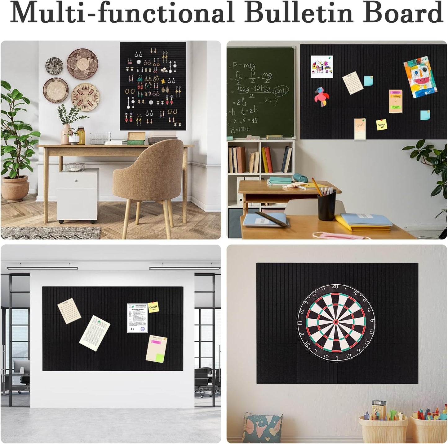 Large Cork Board Alternative, 15 Pack Felt Board with Safe Removable Adhesive Tabs Felt Wall Tiles, Large Cork Boards for Walls, Cork Board for Home Office, Pin Boards for Walls, Stripe Black