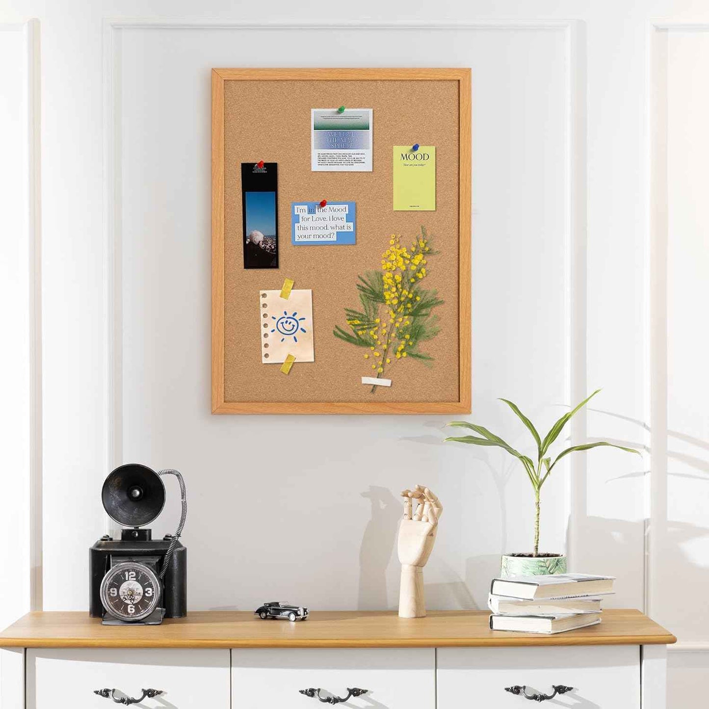 Board2by Cork Board Bulletin Board 18" x 24", Wood Framed Corkboards for Wall Decor, Hanging Office Message Board, Large Wall Mounted Notice Pin Board with 15 Push Pins for School, Home & Office