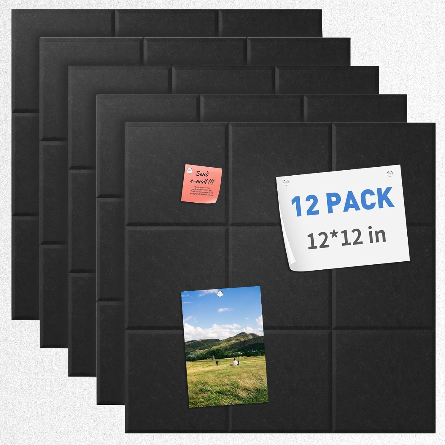 Smarpau Large Cork Board 12 Pack, Black Bulletin Board for Walls 48"x36", Pin Board with 35 Pushpins 50 Removable Security Stickers, Cork Wall Tiles for Home School Decor - Lumora Desk